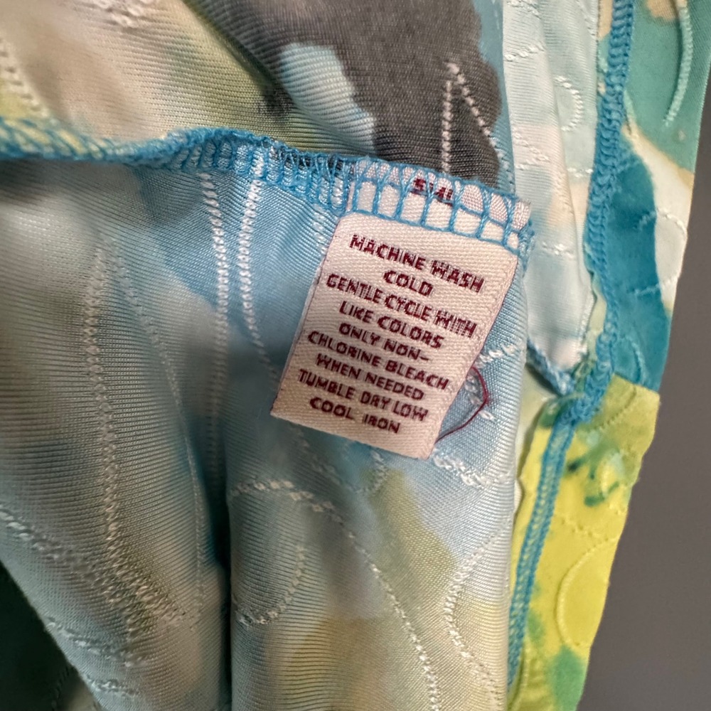 JM Collection Womens Medium Blue Green Watercolor Floral Textured 3/4 Sleeve Top - Picture 3 of 4